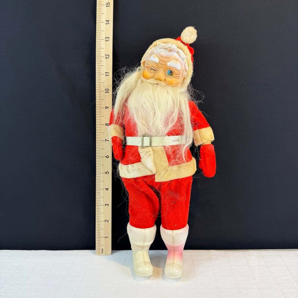 Vintage Santa Claus Figurine 13 in Red & White Fabric Outfit white Plastic Boots - Picture 2 of 12